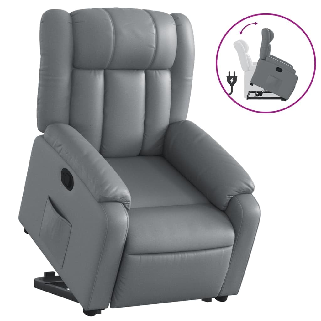 Homgoday Relaxsessel mit Aufstehhilfe Fernsehsessel Verstellbarer Ruhesessel Aufstehsessel Relaxsessel mit Liegefunktion Sessel für Senioren mit Aufstehhilfe TV Sessel Grau Kunstleder