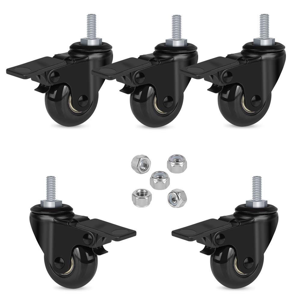Hirate 2" Lockable Caster with 5/16"-18UNC Threaded Stem, 5pcs Caster Wheels with Brake Safe Locking Swivel Casters for Office Chairs Home Furniture (Include Lock Nuts): Industrial & Scientific