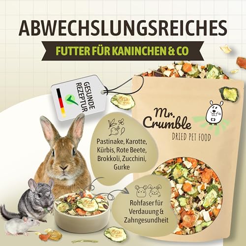 Mr. Crumble Gemüsegarten – Getrocknetes Gemüse mit Kräutern für Kaninchen, Meerschweinchen & Nager – 100 % natürliches Ergänzungsfutter – Ohne Zusätze – Gemüse-Mix 1 kg