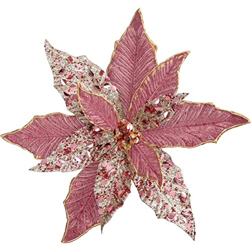 Oairse 4 grandi fiori di stella di Natale glitterati 30 cm, rosa fiori di Natale artificiali con stelo lungo, decorazioni per albero di Natale, ornamenti per albero di Natale, matrimoni, Capodanno,