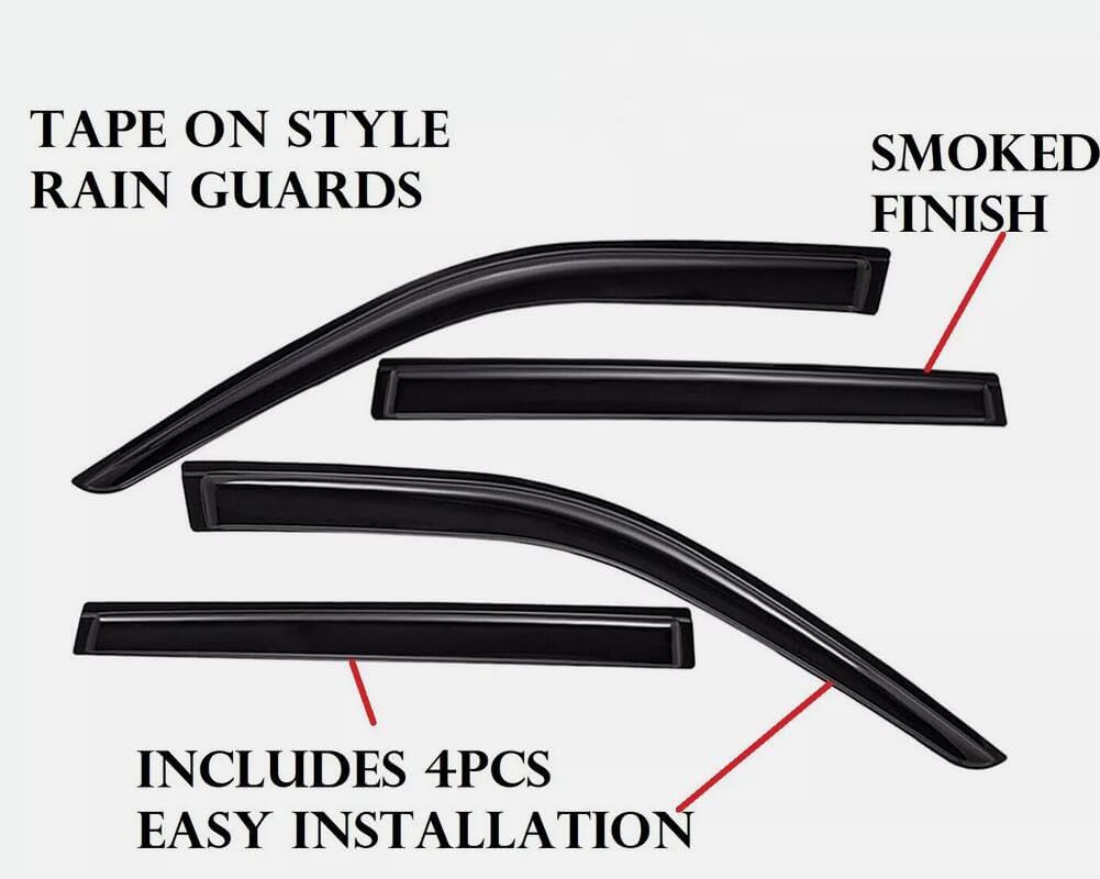 Original 4pcs Waterproof Wind Deflector, Outside Mount Tape-On Rain Guards Set, Sunroof Side Window Visors Compatible with 2009-2019 Ford Flex 94079