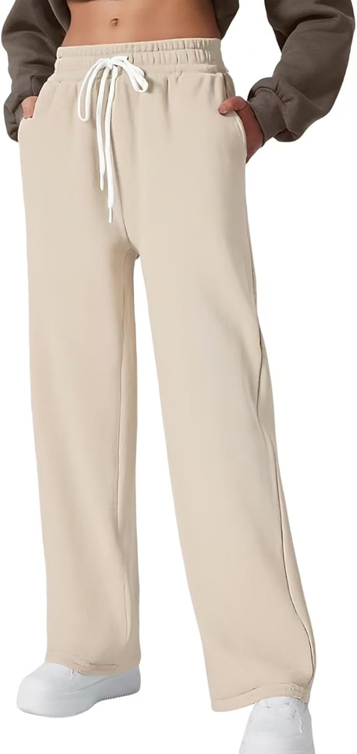 Oxirexe Women’s Fleece Lined Sweatpants Winter Drawstring Warm Wide Leg Sweat Pants Baggy Casual Pants with Pockets