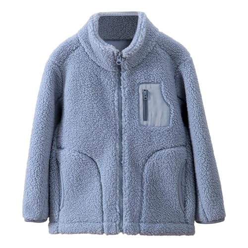 EnJoCho Outdoor Fleece Jacket Girl Fashion Korean Stand Collar Warm Fleece Thickened Coat Coat Little (Blue, 5-6 Years)