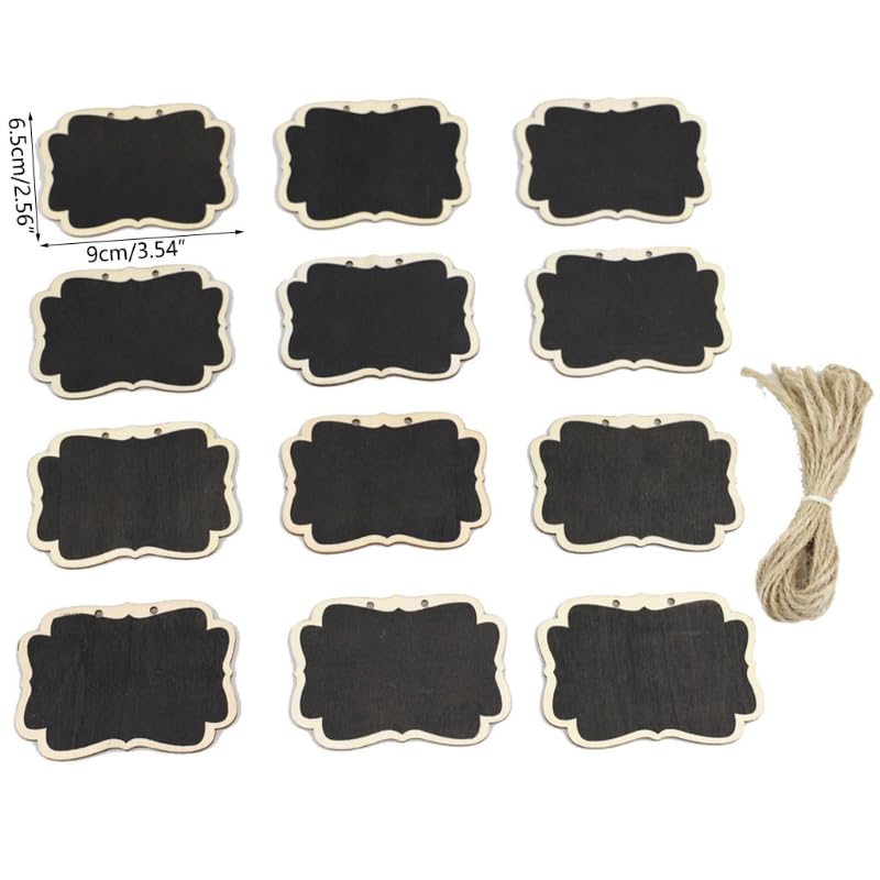 Mini Ardoise,Mini Tableau Noir Lot de 120 étiquettes effaçables en ardoise noire à suspendre avec corde en jute, décoration murale, panneaux en bois