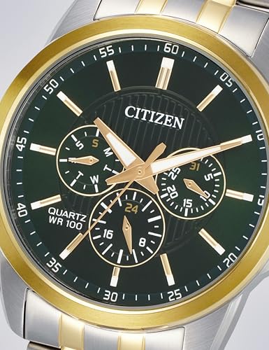 Image of Citizen Stainless Steel Analog Quartz Multifuction Men's Black Dial Watch - AG8348-56X, Band Color-Two-Tone