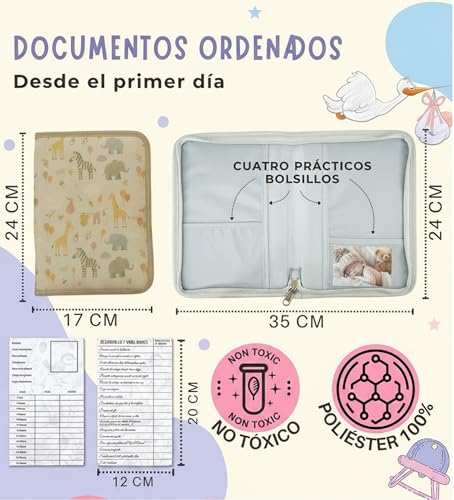 Miniatura 4 de Portadocumentos Bebé Para Cartilla Sanitaria Con Tarjetas De Crecimiento Y Primeros Logros, Carpeta Y Porta Documentos Bebé, Funda Libro De Salud, Regalo Para Baby Showers