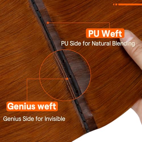 Image of Full Shine Butterfly Weft Hair Extensions Human Hair 20 Inch 50G Copper | Straight Natural Volume, Invisible PU Hole Handtied Weft, Remy Feel, Daily Styling for Women, Natural Blend Solution