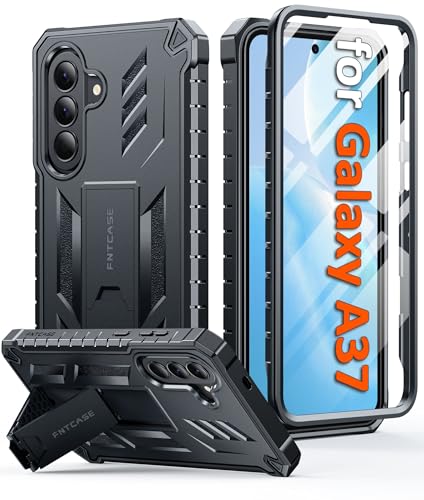 Samsung Galaxy A37�pFNTCASE�P�[�X:[�����X�N���[���v���e�N�^�[&�L�b�N�X�^���h][�~���^���[�O���[�h�̗����ی�]�w�r�[�f���[�e�B�ی�t���{�f�B�ϏՌ����Ŋ���TPU�t�H���J�o�[�u���b�N