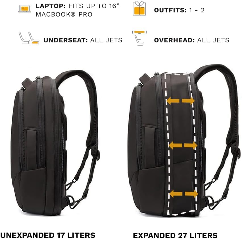 Knack Small Series 2 Laptop Backpack Fits up to 16 Inch Laptops - Knack Bags Carry-On Backpack, TSA Approved, Expandable Travel Backpacks With 2 Day Outfit Capacity, Midnight Black - Image 3