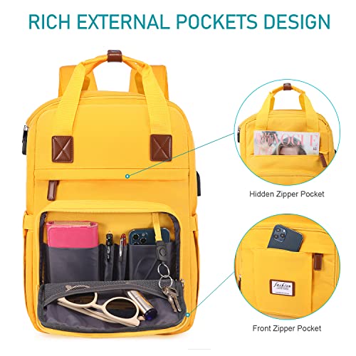 Lovevook Laptop Backpack For Women, 15.6 Inch Anti-Theft Computer Backpack With Usb Charging Port, Water Resistant Nurse Cute Bag With Lock, Yellow #TOP2