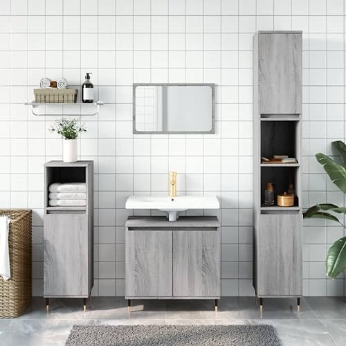 Juego de muebles de baño de 3 piezas en madera gris Sonoma para almacenamiento