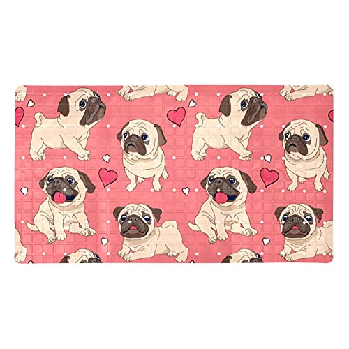Tappeto da bagno antiscivolo con motivo a carlino rosa e cuoricino, tappetino da bagno assorbente per bagno, 40,5 x 68,5 cm