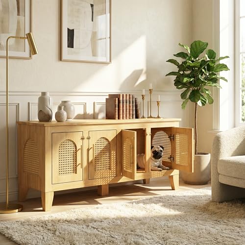 Christopher Knight Home Concun Large Dog Crate Furniture with Breathable Rattan Doors, Rubber Wood Kennel Indoor, Heavy Duty Dog Crate, Multifunctional 2-in-1 Living Room Storage Cabinet, Natural by Christopher Knight Home - Used condition - Image 4