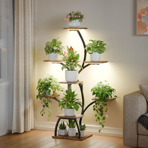CODACE Plant Stand Indoor with Grow Lights, 6 Tiered Plant Shelf Indoor, 50' Corner Plant Stands for...