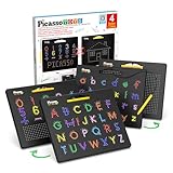 PicassoTiles 2PK 4-in-1 Magnetic Drawing Board 12x10 inch Large Magnet Tablet Pad with 4 Facings Lowercase & Uppercase Alphabets, Numbers, & Freestyle STEM Learning Writing Reading Playboard PTB06