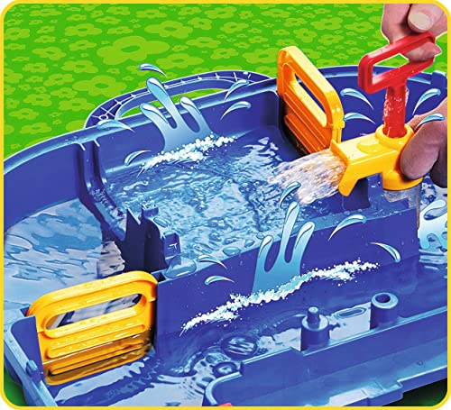 AquaPlay 8700001528 Megabridge Waterway - Mesa de Juego de Agua Colorida con Sistema de Canal de Trabajo, grúa elevadora, Puentes, Barco y Juguete de Coche, Adecuada para niños a Partir de 3 años