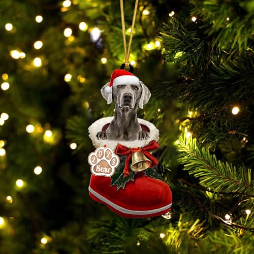 Personalized Weimaraner Christmas Ornament in Santa Boot for Tree - Dog Lover Gift Style 1