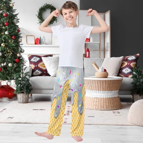 Boy's Pants Gray Ice Cream Jogger Pants Elastic Waist Long Bottoms Trousers with Pockets 6-14 Years2