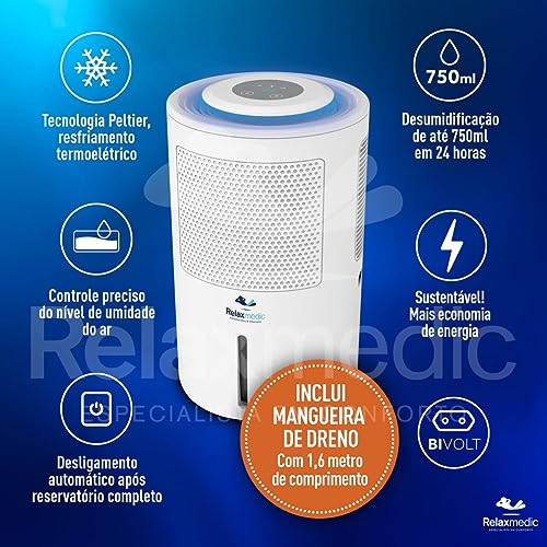 Desumidificador de Ar e Ambiente Portátil Elétrico Antimofo Silencioso Air Ion Bivolt Reservatório d