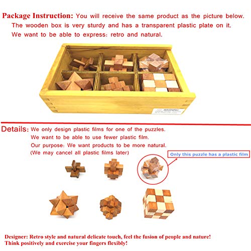 Guaishou 6-In-One 3D Luxury Wooden Brain Puzzle Teaser Kongming Lock For Teens And Adults Includes Storage Box #TOP4