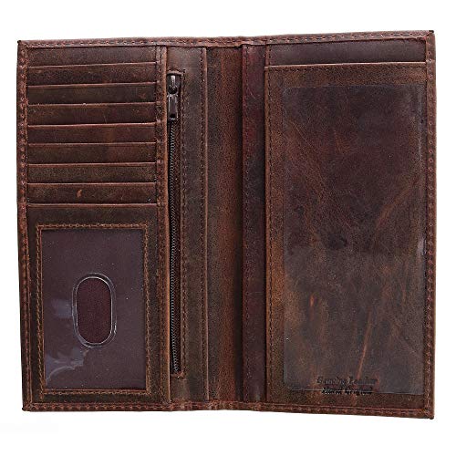 Image of CTM Hunter Leather Distressed Checkbook Cover, Brown
