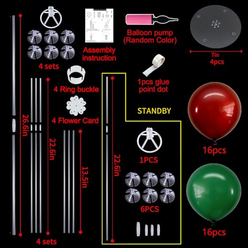 Image of TONIFUL 4 Set Dark Red Green Balloon Stand Balloon Centerpiece for Table