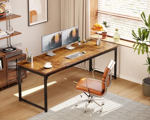 Image of Coleshome 71 Inch Computer Desk with USB Ports, Large Office Desk, Long Study Student Writing Desk, Rustic Brown