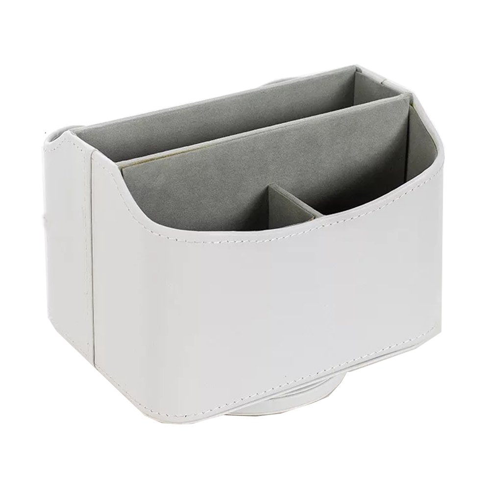 UnionBasic Desk Organizer - PU Leather 360 Degrees Rotatable Remote Control/Controller Organizer, Spinning TV Guide/Mail/Media Desktop Organizer Caddy Holder (Pure White)
