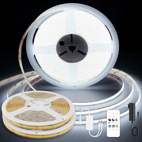 Image of COB LED Strip Lights 65.6ft, LED Lights Daylight White 6000K Strip Lights with Remote& App, Dimmable Super Bright 24V White LED Tape Lights,Cabinet Office Lighting.