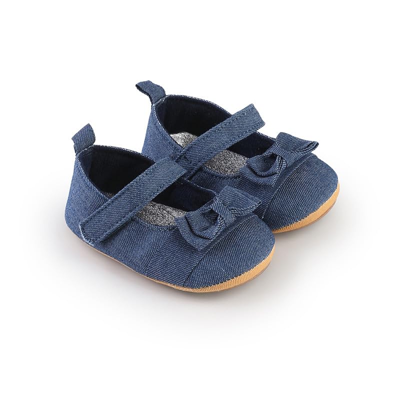 Newborn Baby Girls Infant Soft Rubber Sole Mary Jane Denim Shoes Moccasins Baptism Christening Crib Shoes Wedding Princess Flats