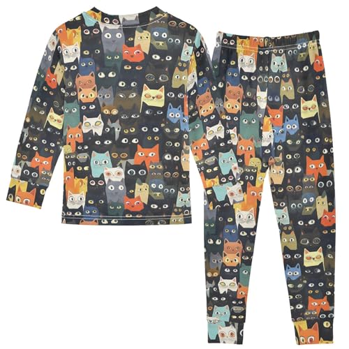 ALAZA Colorful Cat Kitten Animal Hipster 2 Piece Pajama Set Long Sleeve Top and Pants Sleepwear Unisex2