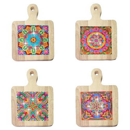 4PC DIY Dot Diamond Placemat Tea Mat Handle, Wooden Diamond