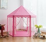 Pericross Snowflake Veil Hexagon Princess Play Tent with Metal Frame and 10M 100 Diodes LED Brass Wire Lights and Flash Control (Pink)