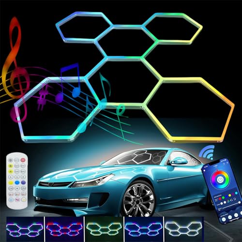 wgzixezn RGB Hexagonales Luces Garaje,luz De Garaje Hexagonal,luz Nido De Abeja Led para Techo,hexágonos Lampara Led,luz Led Hexagonal para Garaje,luz Nido De Abeja Neon Led Garage,RGB,6 Hoyos