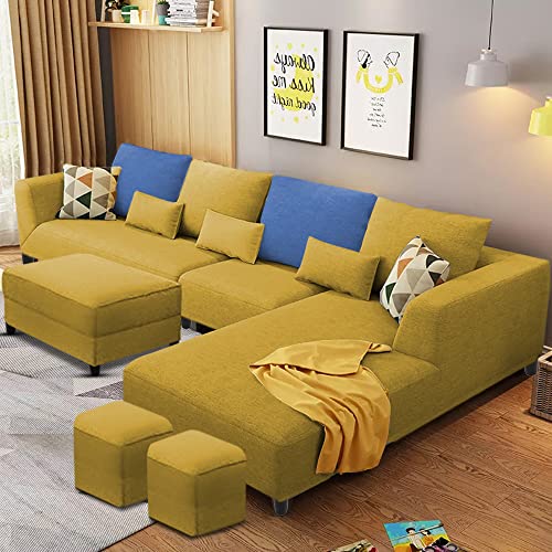 Image of Galib RHS 8 Seater L Shape Sofa Set for Living Room (Yellow Fabric)