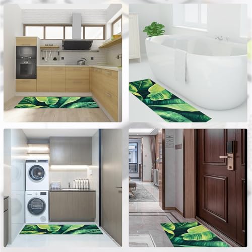 Tapis de cuisine feuilles vertes pour ne plus glisser devant évier avec ce tapis lavable