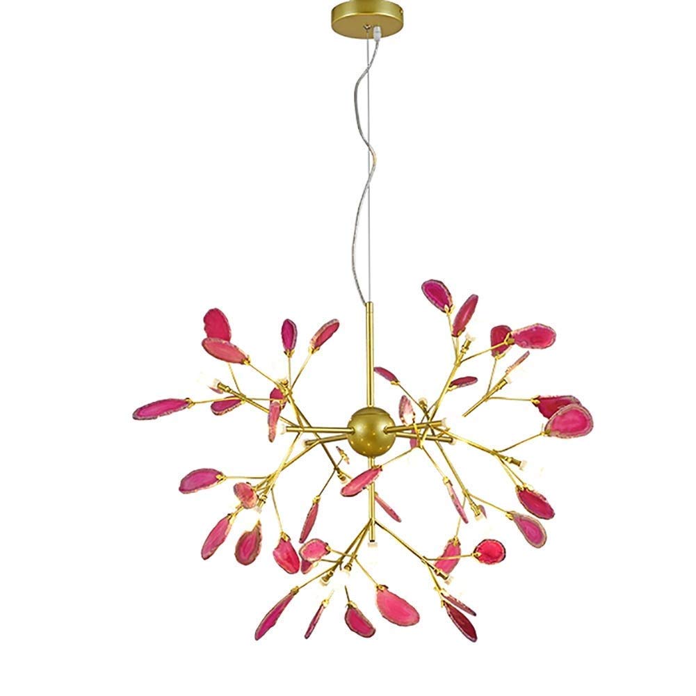 KXEcoLife Sputnik Pendant Light Fixture G4 LED Ceiling Agate Stone Firework Hanging Lighting, Postmodern 16 Lights Chandelier for Living Room, Hotel, Nursery (Color : Pink) Comfortable anniv