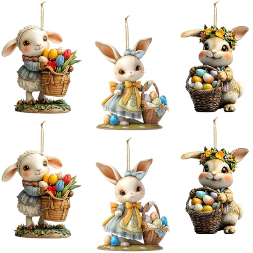6 Pièces Lapin de Pâques Décoration, Décorations à Suspendre Lapin Suspension de Pâque, Décorations de Pâques en Acrylique, Décoration de Pâque...