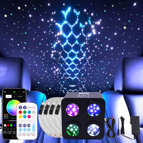 Image of 36W 4-Head 4 Color RGBW Twinkle Fiber Optic Lights, Starlight Headliner Kit with Total 800pcs*0.75mm /0.03in 9.8ft Optical Fiber Cables+Remote and APP Control for Car and Home Interior Decoration