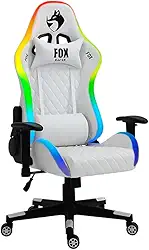 Cadeira Gamer Fox Racer até 130kgs com RGB e Iluminação LED com almofadas Reclinável Branco