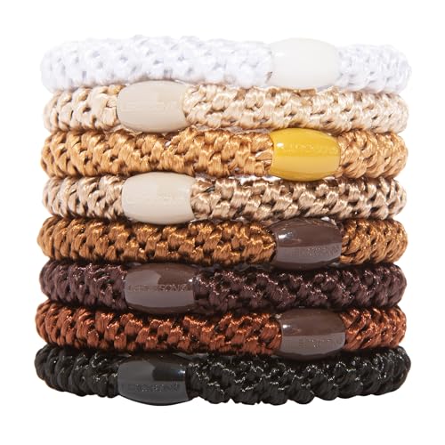 L. Erickson U.S.A. Grab & Go Pony Hair Ponytail Holders, 8 Pack - Camelback - Hair Ties No Damage - Neutral Brown Color Hair Bands for Women