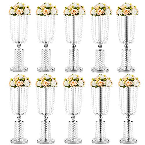 10 Pcs 23.75 inches Tall Crystal Metal Vase Flower Stand Holders Wedding Centerpiece