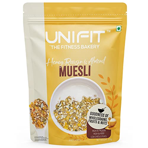 Image of UNIFIT Muesli with Honey, Raisins & Almonds | Healthy, Crunchy & Instant Breakfast Cereal | Packed with Fiber, Protein & Essential Nutrients | Ready-to-Eat, Perfect for Energy Boost | 375g