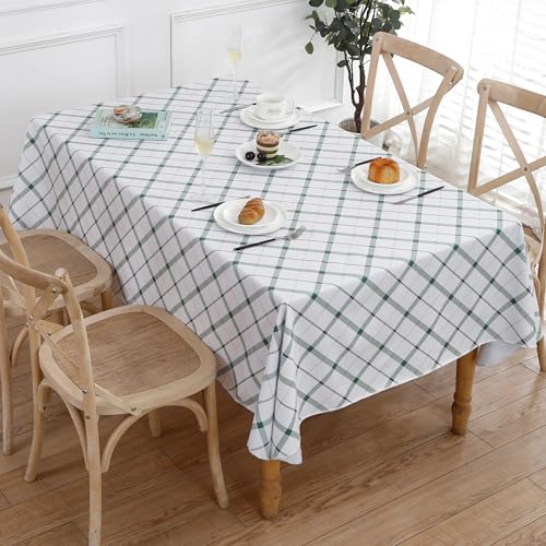 Image of Heavy Duty Vinyl Tablecloth with Flannel Backing Waterproof Oil-Proof Plastic Table Cloth Stain-Resistant Wipeable Rectangle or Square Table Cover for Indoor and Outdoor (Green Plaid,60x102 Inch)