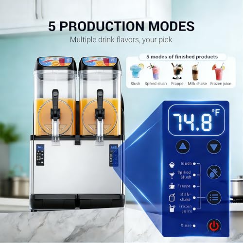 Image of Slushie Machine Commercial, 4Galx2 Tanks Frozen Drink Machine, 110V Stainless Steel Margarita Slushie Maker for Restaurant Bar Home Party Cocktail Alcohol Beverage Wine, 8Gal /30L