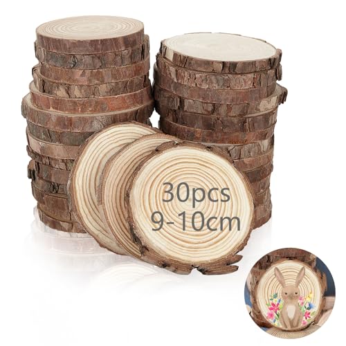 YOUNTHYE 30 PCS Rondin de Bois 9-10 CM Tranches de Bois Naturel pour Dessous de Verre Bois Peinture DIY et Décoration Mariage Rustique