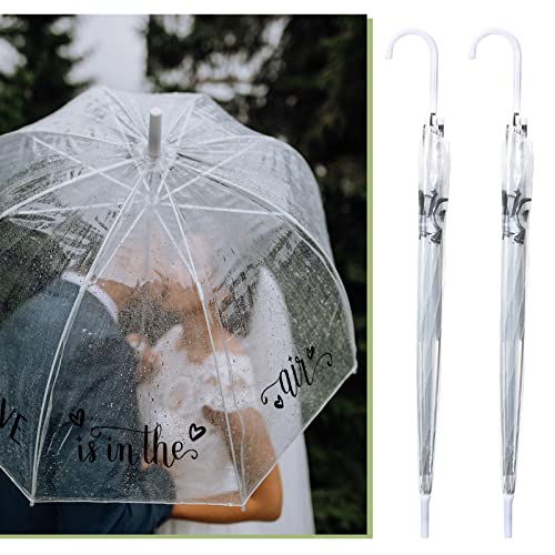 Sweetude 12 Pcs Clear Umbrellas For Weddings Bulk Wedding Umbrellas For Rain Love Is In The Air Windproof Auto Open J Hook Handle Transparent Umbrella For Weddings Bride And Groom #TOP4