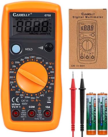 CAXIELLY Digital Multimeter, Ohm Volt Amp Tester, AC/DC Voltage, AC/DC Current, Diode, Triode, Data Hold