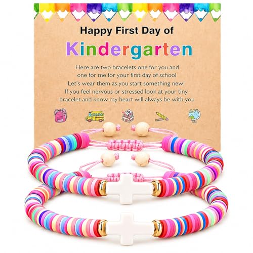 Image of First Day of School Matching Heart Bracelets for Mommy and Me,Back to School Supplies Gifts Mother and Daughter Bracelets