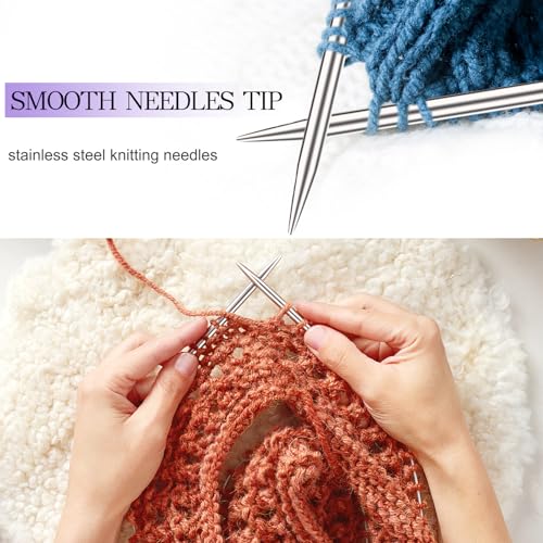 Image of Katech 32 inch (80cm) Circular Knitting Needles Set, 2.75mm-5.00mm Stainless Steel Knitting Needles with Cables, 7 Sizes Long Round Needle for Sweaters, Hats, Socks, Scarves